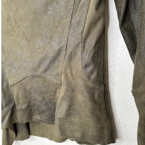 Zara Olive Green & Black Suede Long Sleeve Side Zip Cowel Neck Jacket XS - Picture 7 of 13